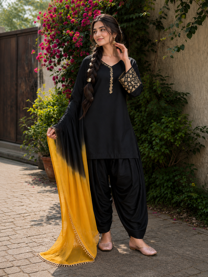 Black Embroidered Kurta Pant Set