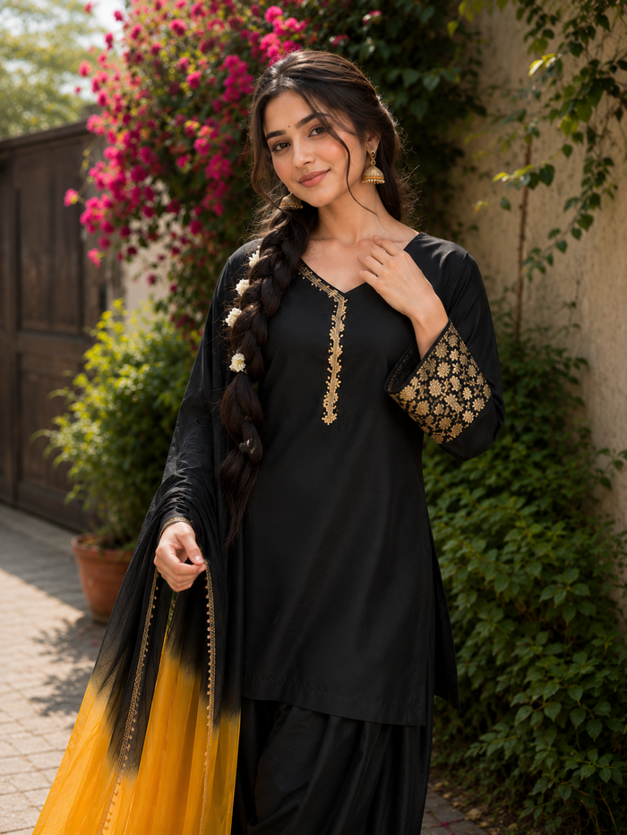 Black Embroidered Kurta Pant Set