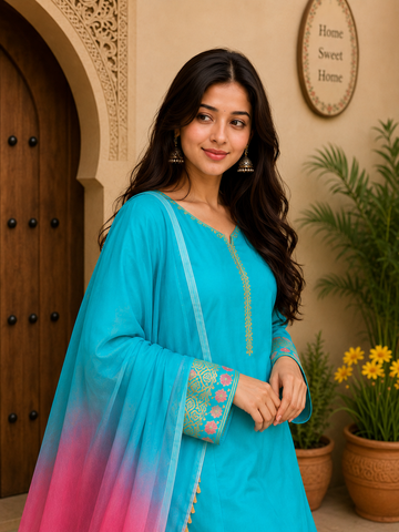 Sky Blue Embroidered Kurta Pant Set