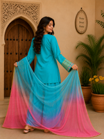 Sky Blue Embroidered Kurta Pant Set