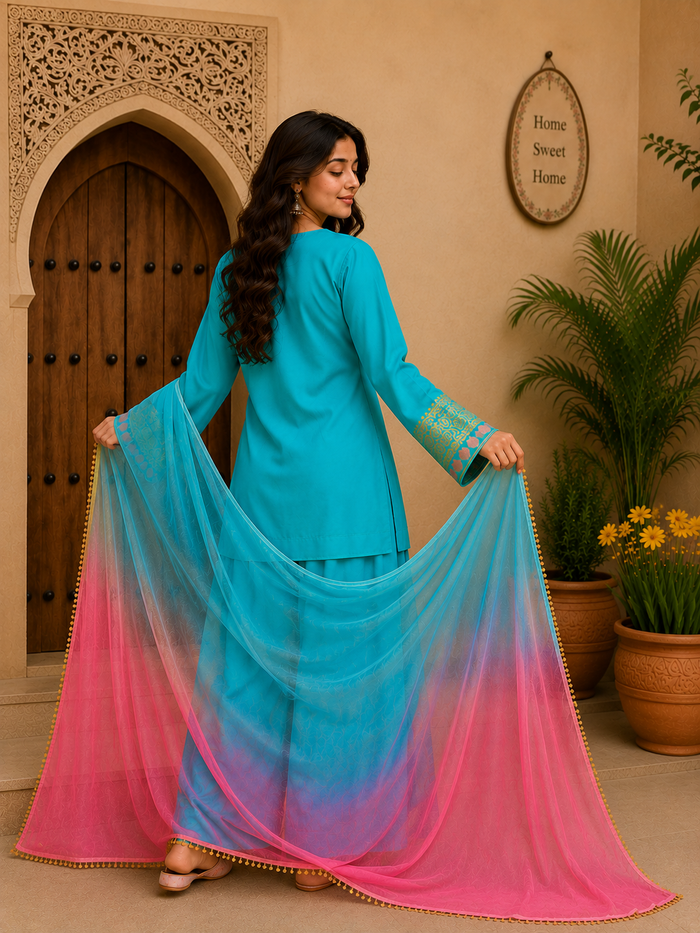 Sky Blue Embroidered Kurta Pant Set