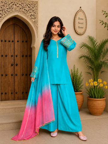 Sky Blue Embroidered Kurta Pant Set