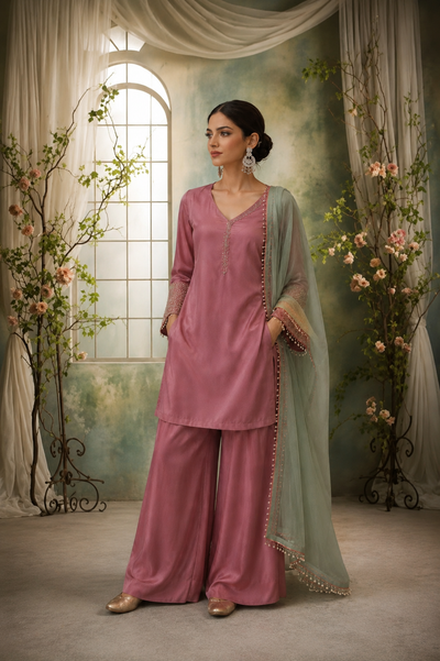 Blush Pink Embroidered Kurta Pant Set