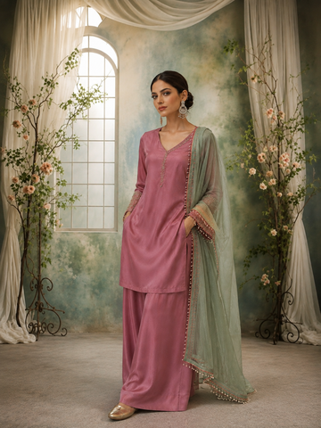 Blush Pink Embroidered Kurta Pant Set