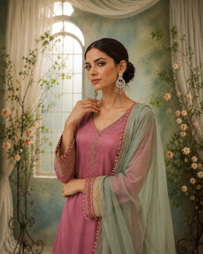 Blush Pink Embroidered Kurta Pant Set