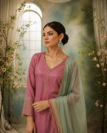 Blush Pink Embroidered Kurta Pant Set