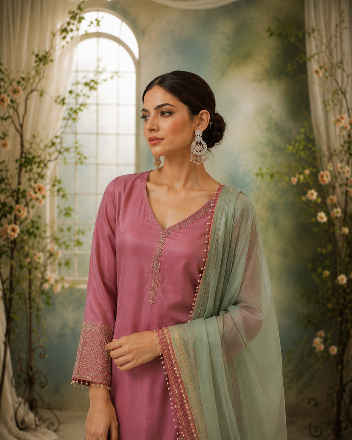 Blush Pink Embroidered Kurta Pant Set