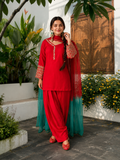 Red Embroidered Kurta Pant Set