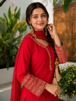 Red Embroidered Kurta Pant Set