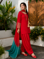 Red Embroidered Kurta Pant Set