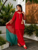 Red Embroidered Kurta Pant Set