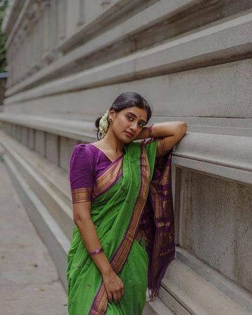 P Green And Purple Combination Pure Soft Silk Saree