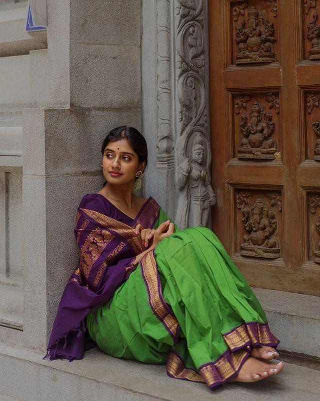 P Green And Purple Combination Pure Soft Silk Saree - Ibis Fab