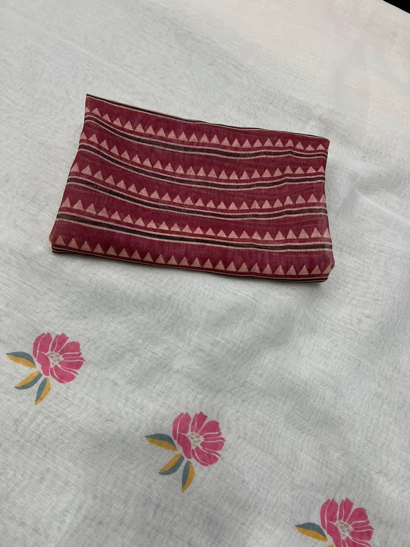 Party were Bollywood Stylish Off White Linen Saree - Ibis Fab