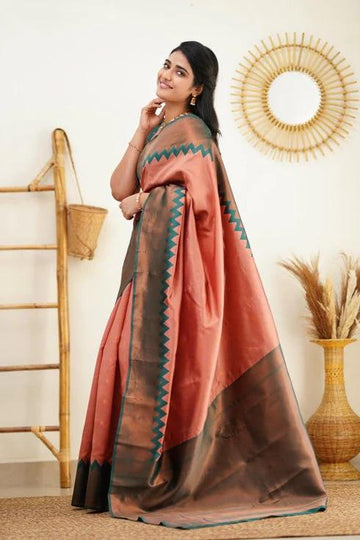 Peach Jacquard Work Soft Lichi Silk Saree