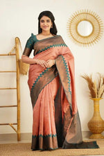 Peach Jacquard Work Soft Lichi Silk Saree - Ibis Fab