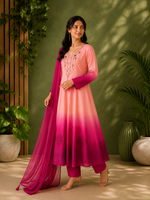Pink & Magenta Embroidered Anarkali Suit Set