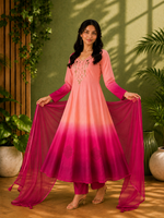 Pink & Magenta Embroidered Anarkali Suit Set