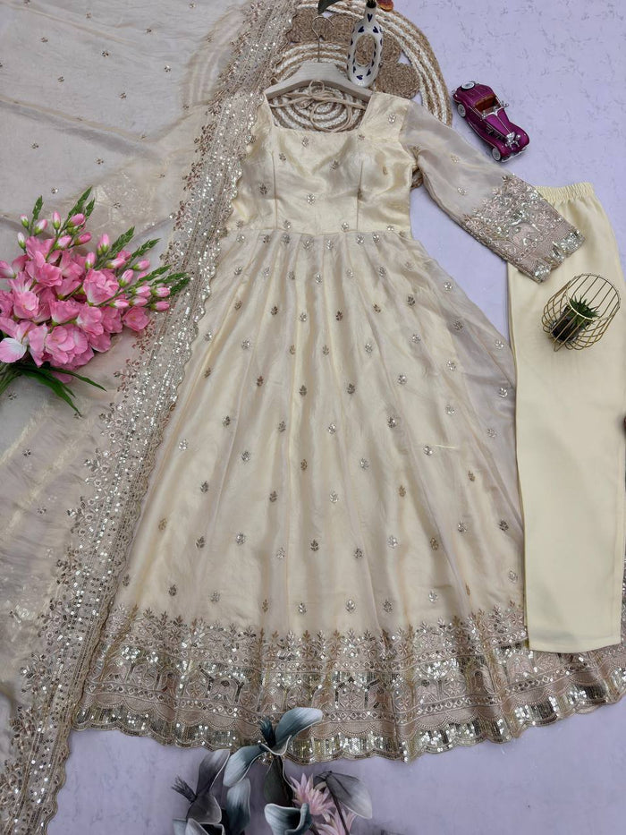 Moonstone Ivory Elegant Fandy Silk Anarkali Suit Set