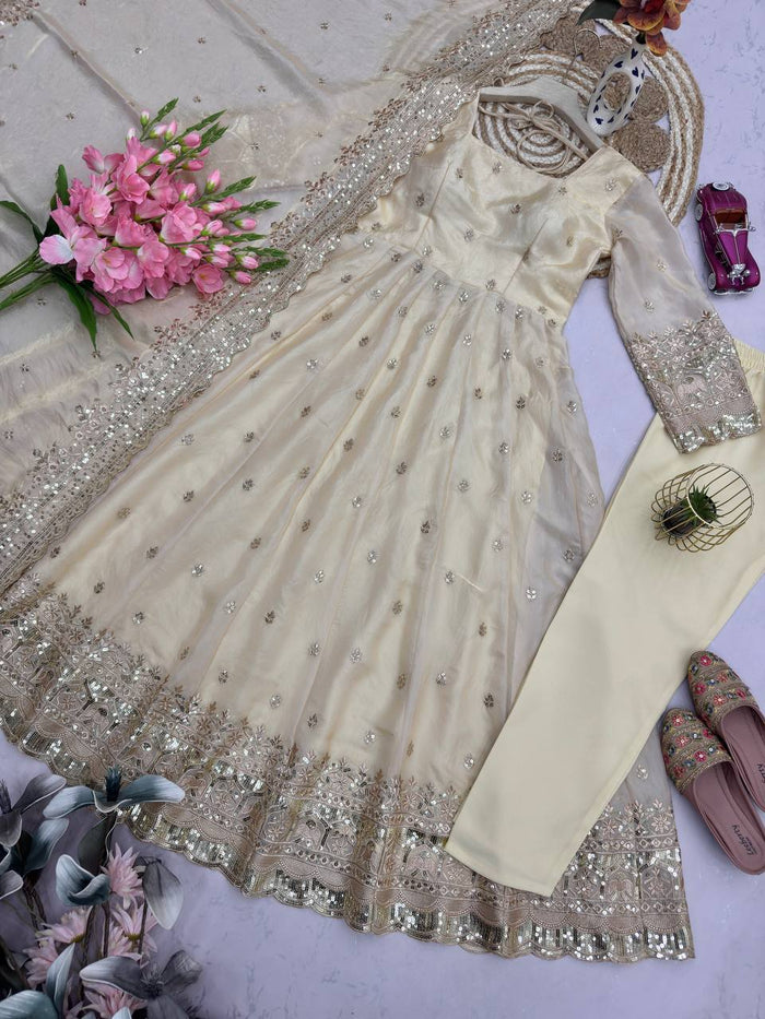 Moonstone Ivory Elegant Fandy Silk Anarkali Suit Set