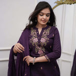 Purple Mul Cotton Suit Set with Viscose Embroidery & Dupatta