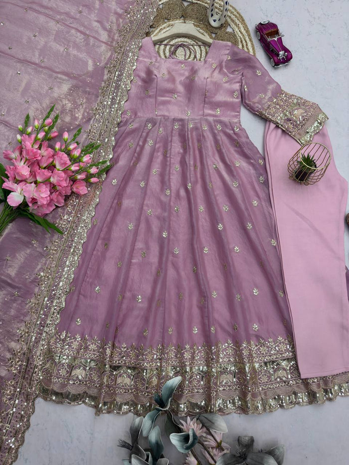 Peach Blossom Elegant Fandy Silk Anarkali Suit Set