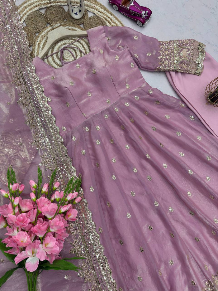 Peach Blossom Elegant Fandy Silk Anarkali Suit Set