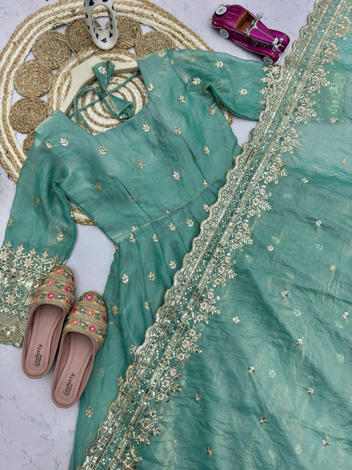 Pistachio Mist Elegant Fandy Silk Anarkali Suit Set