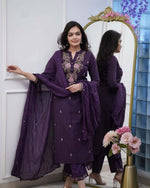 Purple Mul Cotton Suit Set with Viscose Embroidery & Dupatta