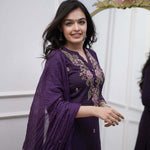 Purple Mul Cotton Suit Set with Viscose Embroidery & Dupatta