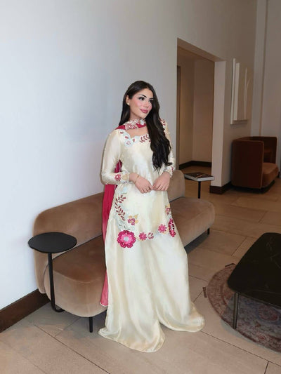 Ivory Embroidered Roman Glass Kurta Palazzo Set