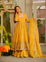 Yellow Crunchy Silk Anarkali Sharara Suit Set
