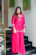 Premium Pure Mul Chanderi Handwork Suit Set – Top, Palazzo & Chiffon Dupatta