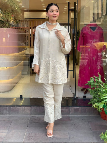 Elegant Party Wear Pure Chanderi Silk Co-Ord Set for Women