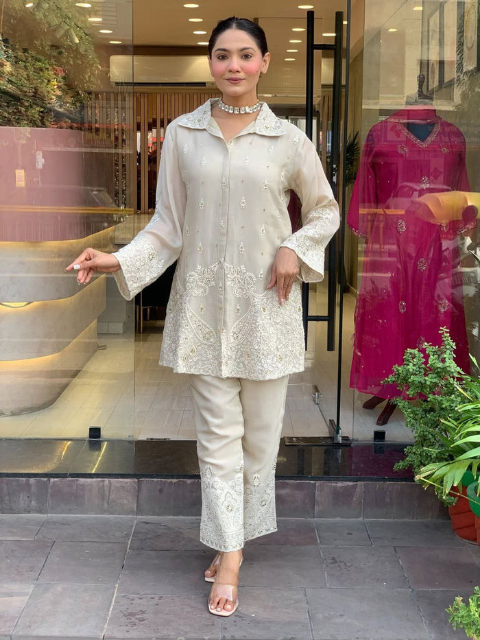 Elegant Party Wear Pure Chanderi Silk Co-Ord Set for Women