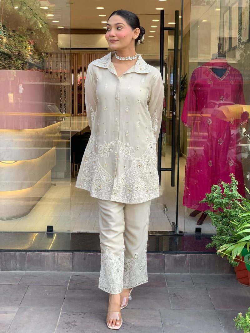 Elegant Party Wear Pure Chanderi Silk Co-Ord Set for Women