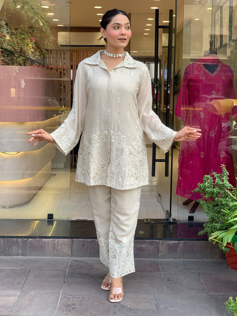 Elegant Party Wear Pure Chanderi Silk Co-Ord Set for Women