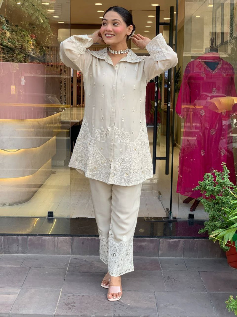 Elegant Party Wear Pure Chanderi Silk Co-Ord Set for Women