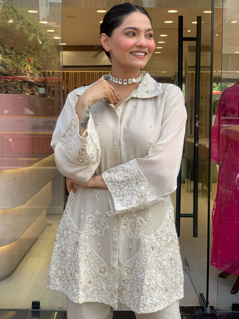 Elegant Party Wear Pure Chanderi Silk Co-Ord Set for Women