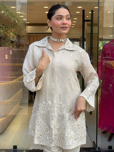 Elegant Party Wear Pure Chanderi Silk Co-Ord Set for Women