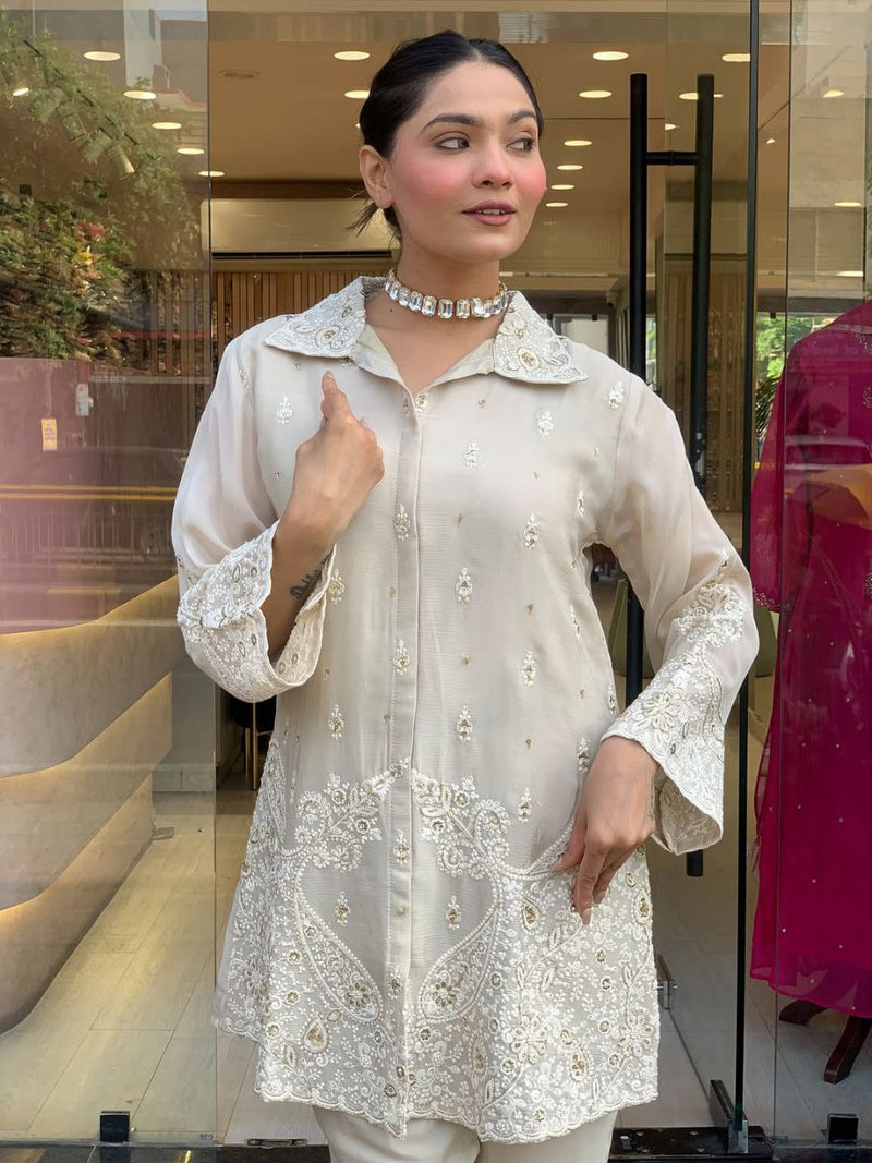 Elegant Party Wear Pure Chanderi Silk Co-Ord Set for Women