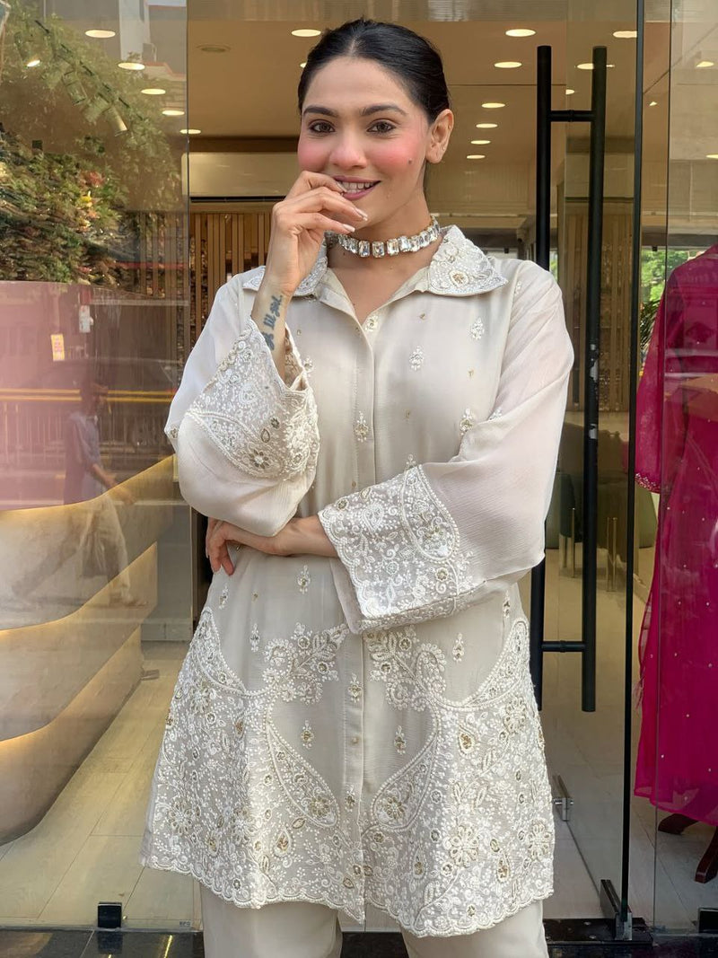 Elegant Party Wear Pure Chanderi Silk Co-Ord Set for Women