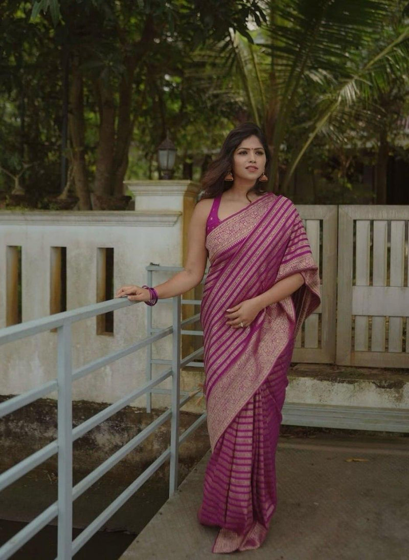 Pink Banarasi Soft Silk Saree With Zari Weaving Work - Ibis Fab