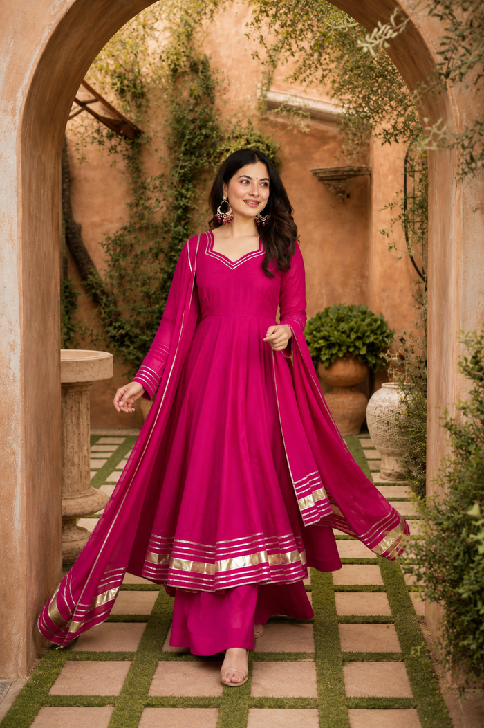 Pink Gota Patti Georgette Anarkali Set