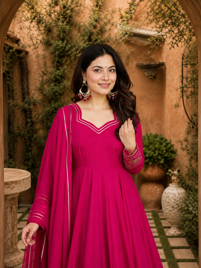 Pink Gota Patti Georgette Anarkali Set