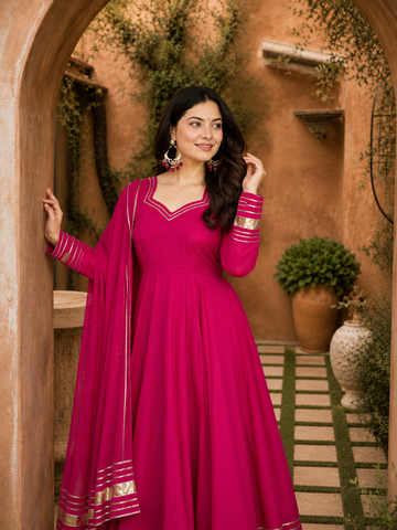 Pink Gota Patti Georgette Anarkali Set