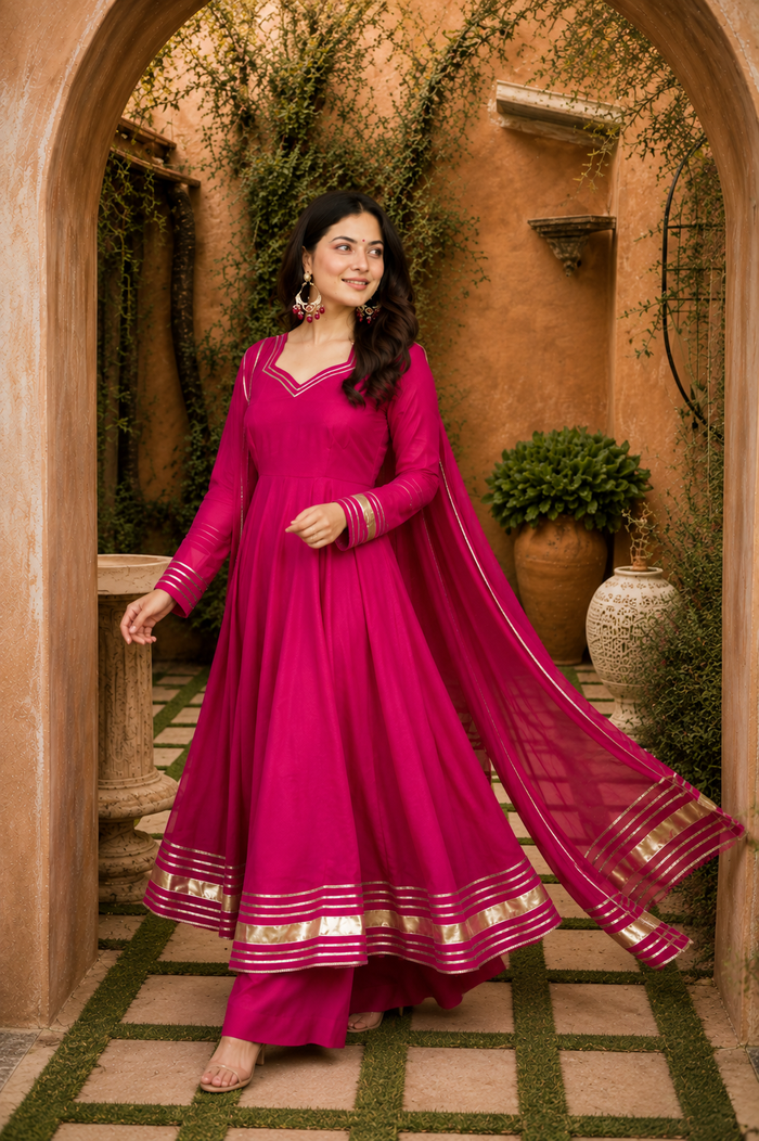 Pink Gota Patti Georgette Anarkali Set