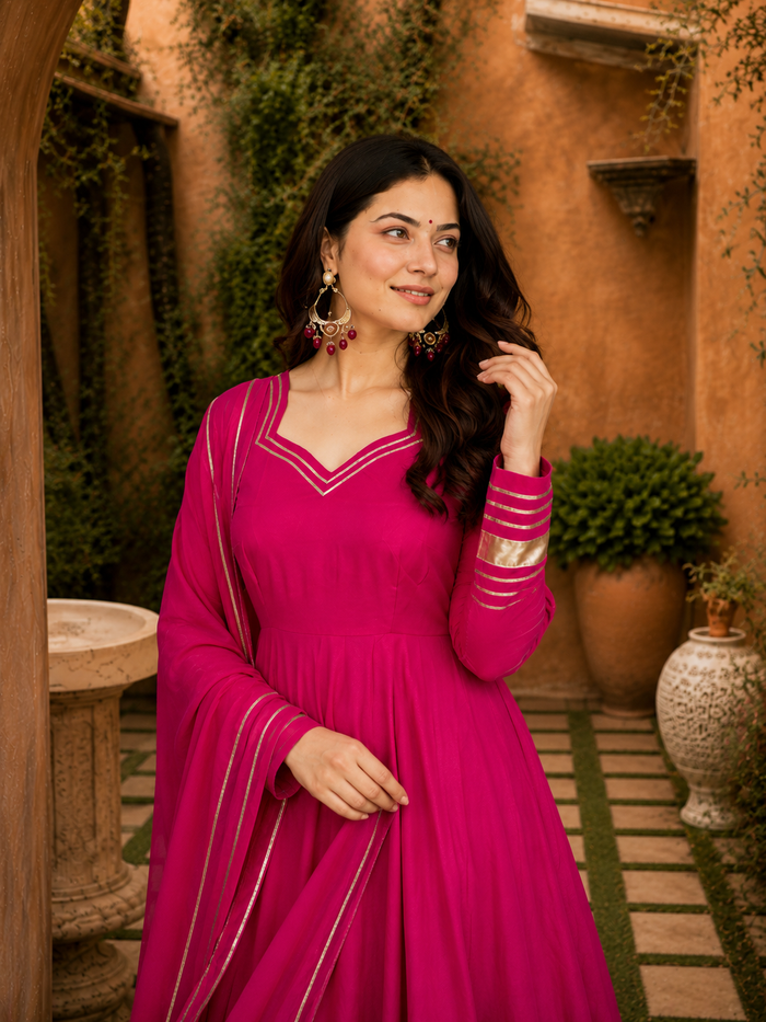 Pink Gota Patti Georgette Anarkali Set