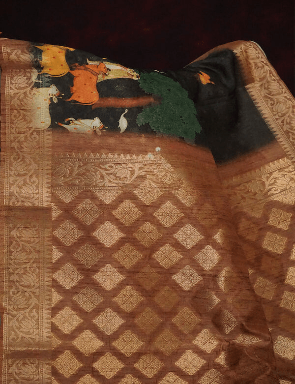 Pleasant Dark Green Colored Cotton Linen Designer Printed Saree - Ibis Fab