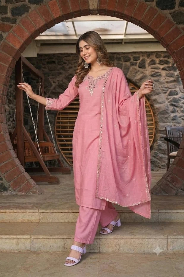 Rose Mist Floral Embroidered 3-Piece Suit Set